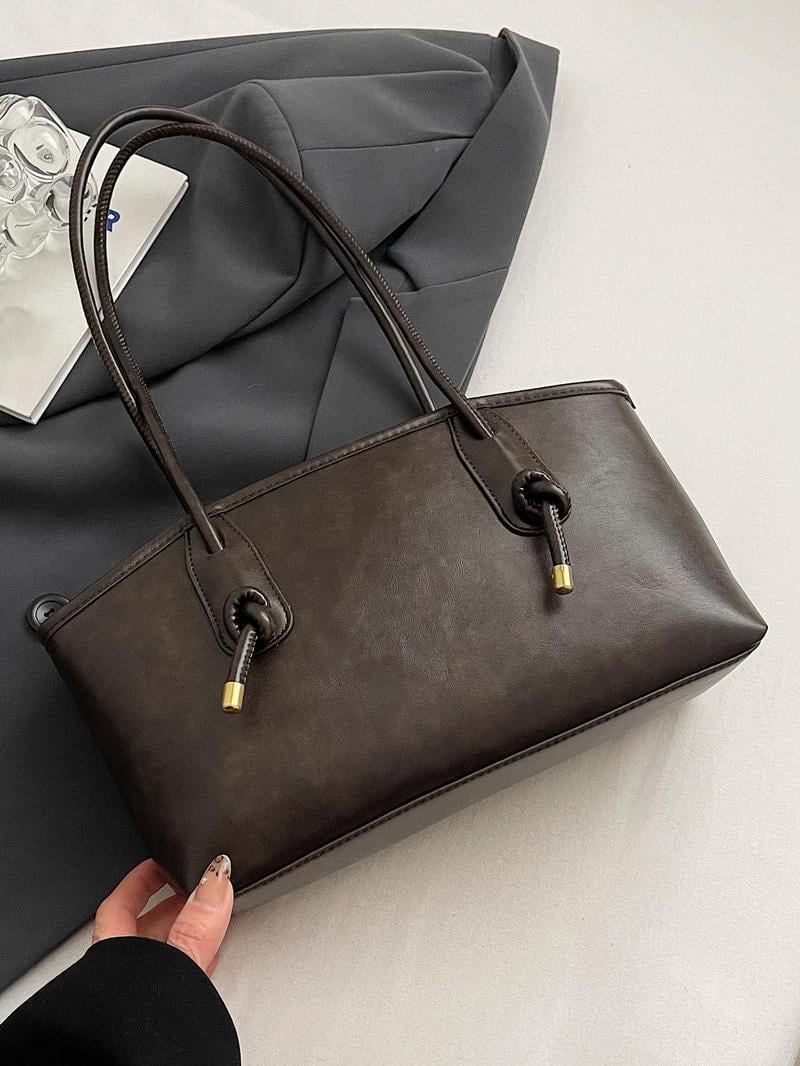 Women's Elegant Large Capacity Tote Bag | Solid Color Shoulder Bag for Work, Daily Commute & Casual Use