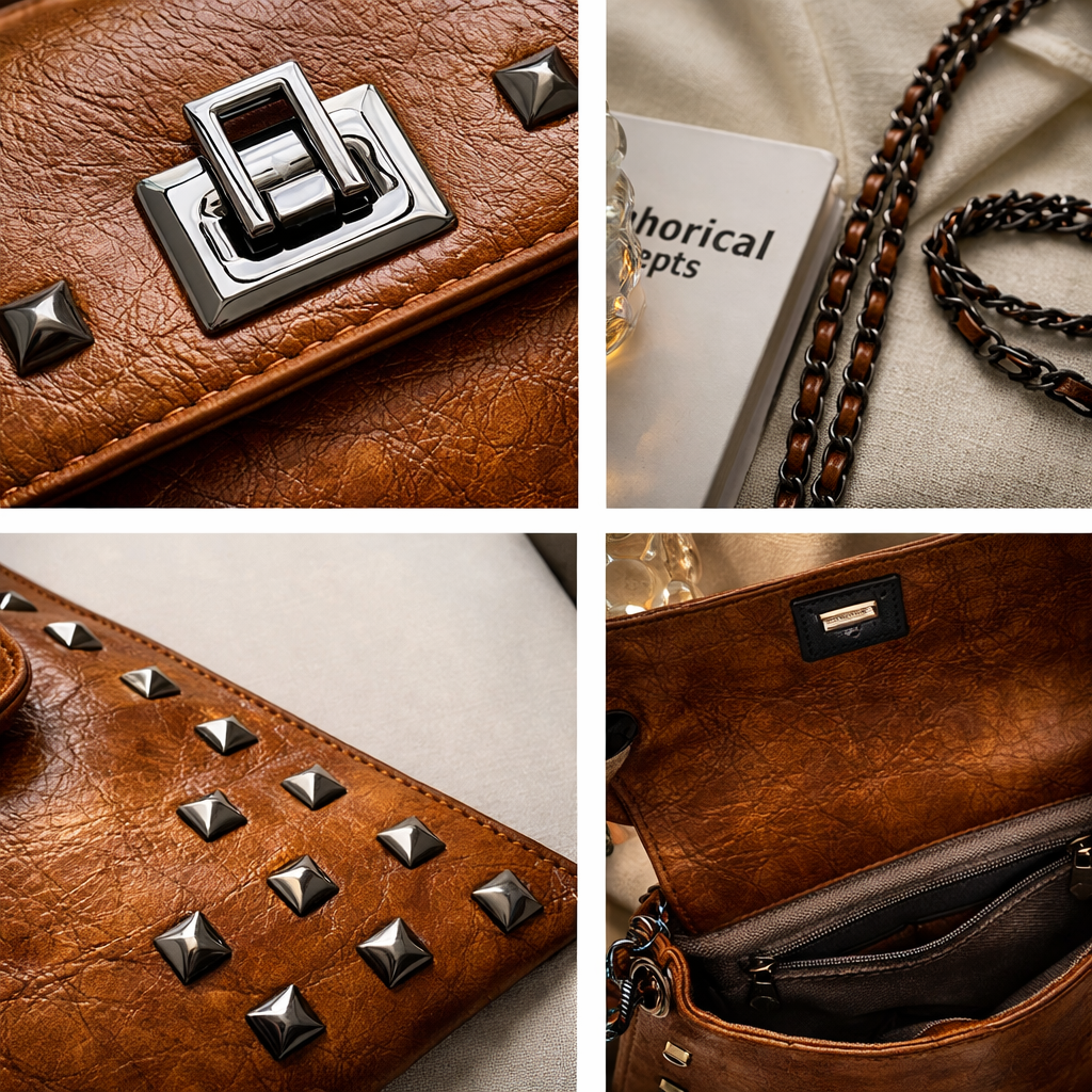 Modern Edge Studded Shoulder Tote