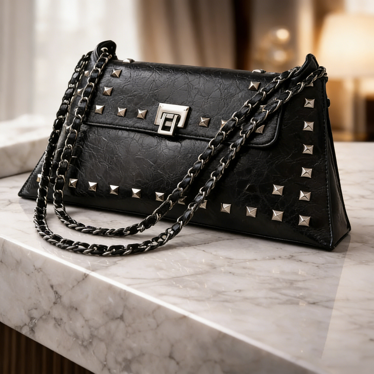 Modern Edge Studded Shoulder Tote