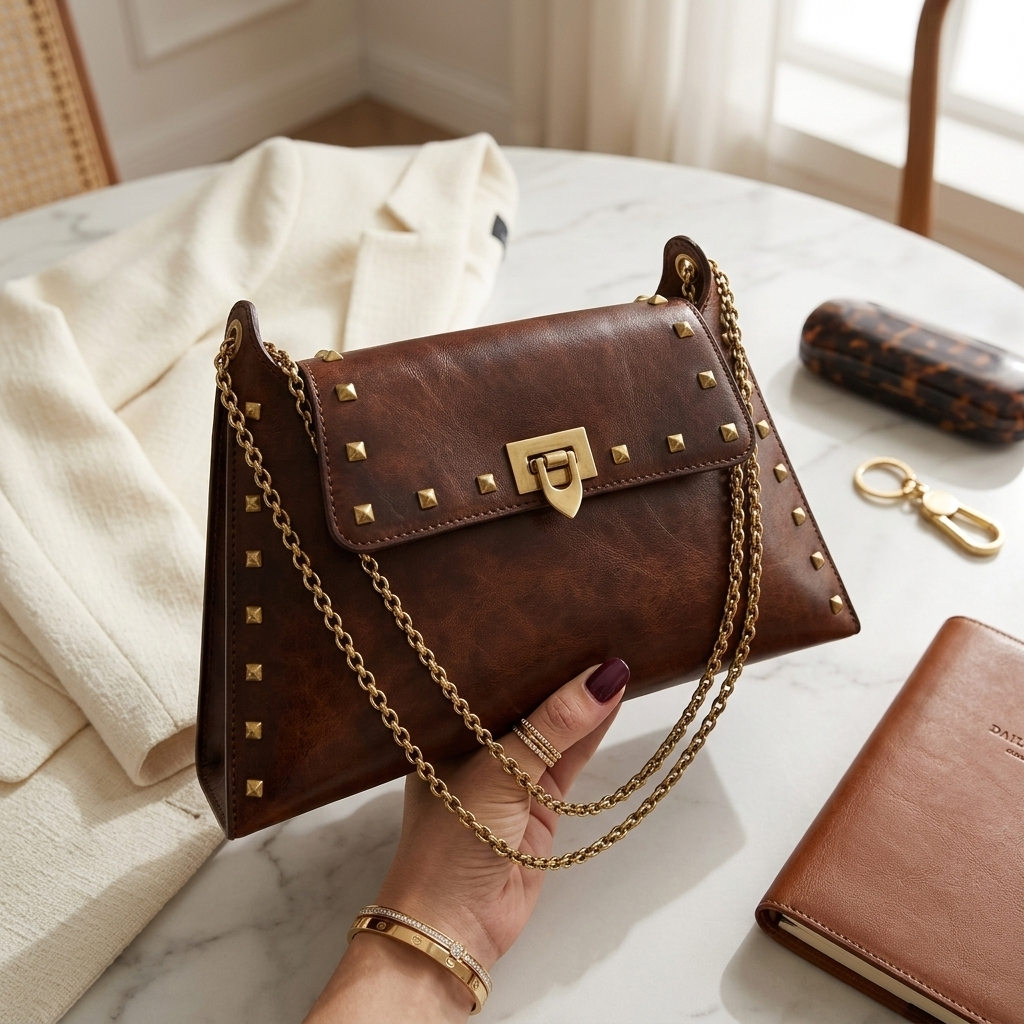 Modern Edge Studded Shoulder Tote